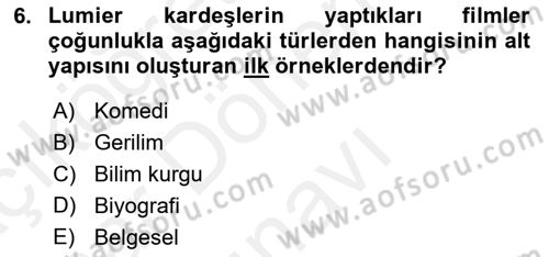 Hareketli Görüntünün Tarihi Dersi 2018 - 2019 Yılı (Final) Dönem Sonu Sınav Soruları 6. Soru