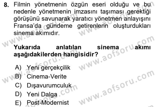Hareketli Görüntünün Tarihi Dersi 2018 - 2019 Yılı (Final) Dönem Sonu Sınav Soruları 8. Soru