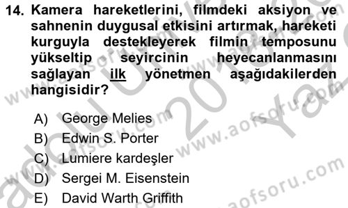 Hareketli Görüntünün Tarihi Dersi 2018 - 2019 Yılı Yaz Okulu Sınav Soruları 14. Soru