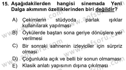 Hareketli Görüntünün Tarihi Dersi 2018 - 2019 Yılı Yaz Okulu Sınav Soruları 15. Soru