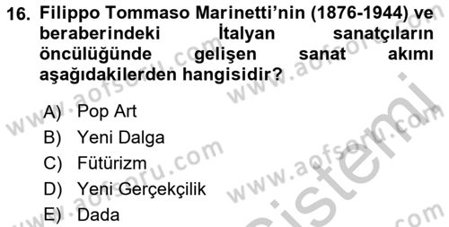 Hareketli Görüntünün Tarihi Dersi 2018 - 2019 Yılı Yaz Okulu Sınav Soruları 16. Soru