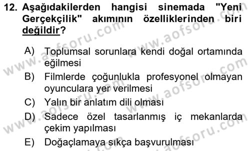 Hareketli Görüntünün Tarihi Dersi 2020 - 2021 Yılı Yaz Okulu Sınav Soruları 12. Soru