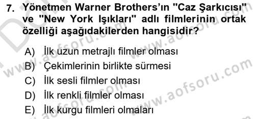 Hareketli Görüntünün Tarihi Dersi 2021 - 2022 Yılı (Final) Dönem Sonu Sınav Soruları 7. Soru