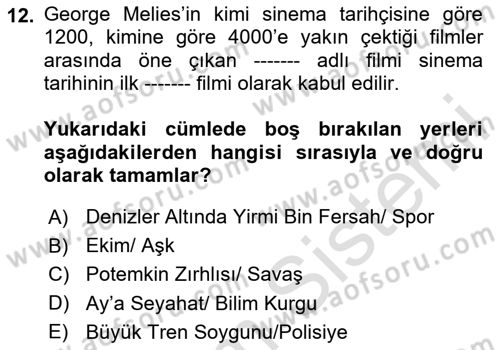 Hareketli Görüntünün Tarihi Dersi 2023 - 2024 Yılı (Final) Dönem Sonu Sınav Soruları 12. Soru