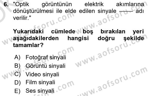 Hareketli Görüntünün Tarihi Dersi 2023 - 2024 Yılı Yaz Okulu Sınav Soruları 6. Soru