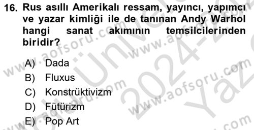 Hareketli Görüntünün Tarihi Dersi 2024 - 2025 Yılı Yaz Okulu Sınav Soruları 16. Soru