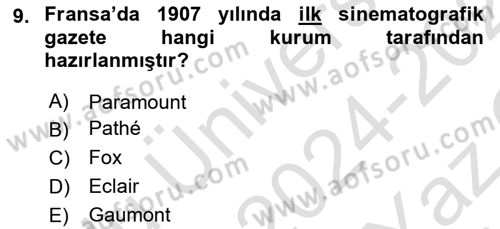 Hareketli Görüntünün Tarihi Dersi 2024 - 2025 Yılı Yaz Okulu Sınav Soruları 9. Soru