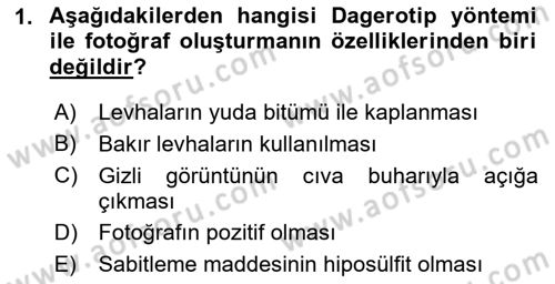 Fotoğraf Tarihi Dersi Ara Sınavı Deneme Sınav Soruları 1. Soru