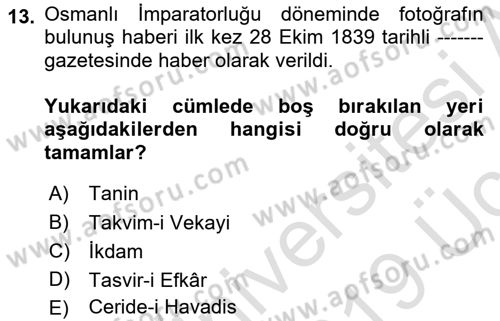 Fotoğraf Tarihi Dersi 2018 - 2019 Yılı 3 Ders Sınav Soruları 13. Soru