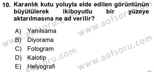 Fotoğraf Tarihi Dersi 2018 - 2019 Yılı (Vize) Ara Sınavı 10. Soru