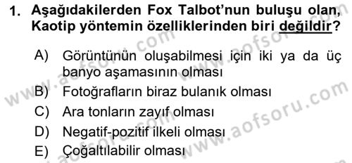 Fotoğraf Tarihi Dersi 2018 - 2019 Yılı (Final) Dönem Sonu Sınav Soruları 1. Soru
