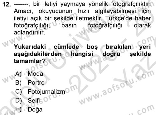 Fotoğraf Tarihi Dersi 2020 - 2021 Yılı Yaz Okulu Sınav Soruları 12. Soru