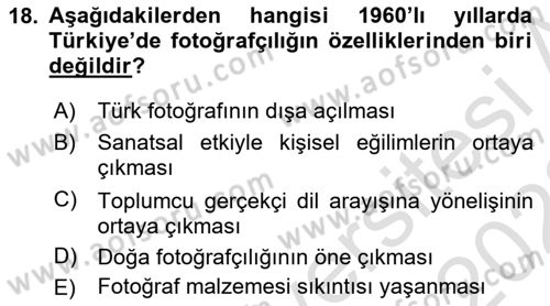 Fotoğraf Tarihi Dersi 2021 - 2022 Yılı (Final) Dönem Sonu Sınav Soruları 18. Soru
