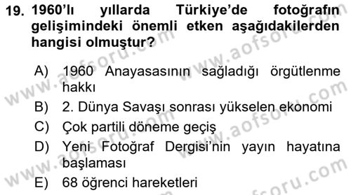 Fotoğraf Tarihi Dersi 2021 - 2022 Yılı (Final) Dönem Sonu Sınav Soruları 19. Soru