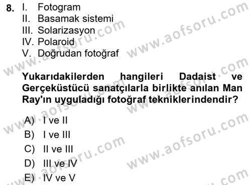 Fotoğraf Tarihi Dersi 2021 - 2022 Yılı (Final) Dönem Sonu Sınav Soruları 8. Soru