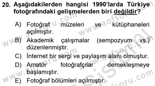 Fotoğraf Tarihi Dersi 2021 - 2022 Yılı Yaz Okulu Sınav Soruları 20. Soru