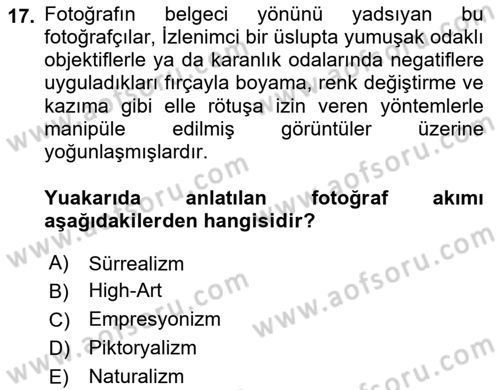 Fotoğraf Tarihi Dersi Ara Sınavı Deneme Sınav Soruları 17. Soru