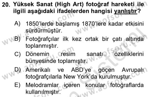 Fotoğraf Tarihi Dersi Ara Sınavı Deneme Sınav Soruları 20. Soru