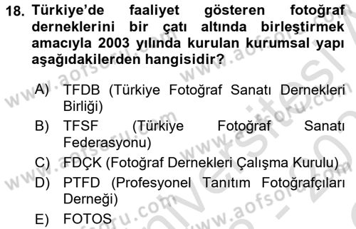 Fotoğraf Tarihi Dersi 2022 - 2023 Yılı Yaz Okulu Sınav Soruları 18. Soru