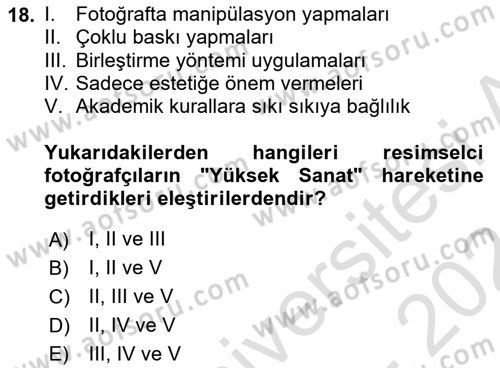 Fotoğraf Tarihi Dersi 2023 - 2024 Yılı (Vize) Ara Sınav Soruları 18. Soru