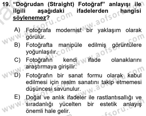 Fotoğraf Tarihi Dersi 2023 - 2024 Yılı (Vize) Ara Sınav Soruları 19. Soru