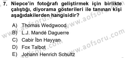 Fotoğraf Tarihi Dersi 2023 - 2024 Yılı (Vize) Ara Sınav Soruları 7. Soru