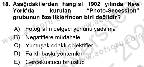 Fotoğraf Tarihi Dersi 2024 - 2025 Yılı (Vize) Ara Sınav Soruları 18. Soru