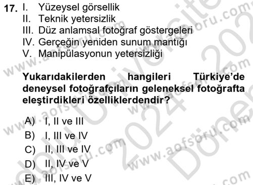 Fotoğraf Tarihi Dersi 2024 - 2025 Yılı (Final) Dönem Sonu Sınav Soruları 17. Soru