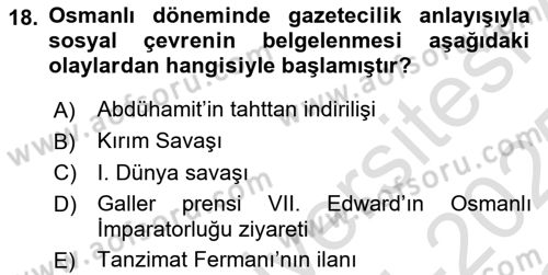 Fotoğraf Tarihi Dersi 2024 - 2025 Yılı Yaz Okulu Sınav Soruları 18. Soru