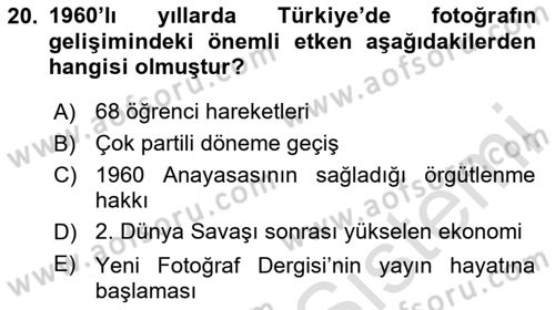 Fotoğraf Tarihi Dersi 2024 - 2025 Yılı Yaz Okulu Sınav Soruları 20. Soru