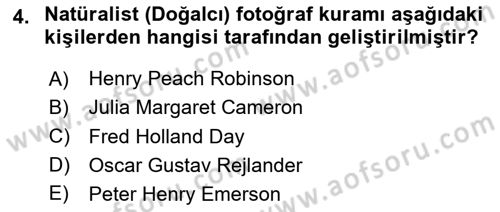 Fotoğraf Tarihi Dersi 2025 - 2026 Yılı (Final) Dönem Sonu Sınav Soruları 4. Soru