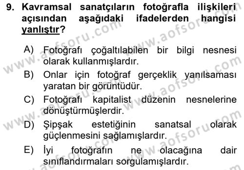 Fotoğraf Tarihi Dersi 2025 - 2026 Yılı (Final) Dönem Sonu Sınav Soruları 9. Soru