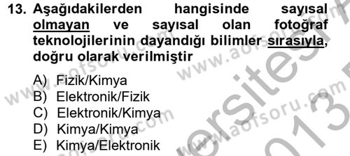 Sayısal Fotoğrafa Giriş Dersi 2012 - 2013 Yılı (Final) Dönem Sonu Sınav Soruları 13. Soru