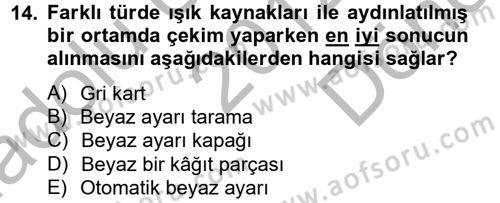 Sayısal Fotoğrafa Giriş Dersi 2012 - 2013 Yılı (Final) Dönem Sonu Sınav Soruları 14. Soru