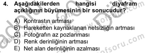 Sayısal Fotoğrafa Giriş Dersi 2012 - 2013 Yılı (Final) Dönem Sonu Sınav Soruları 4. Soru