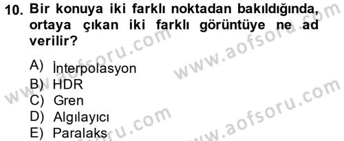 Sayısal Fotoğrafa Giriş Dersi 2014 - 2015 Yılı (Vize) Ara Sınav Soruları 10. Soru