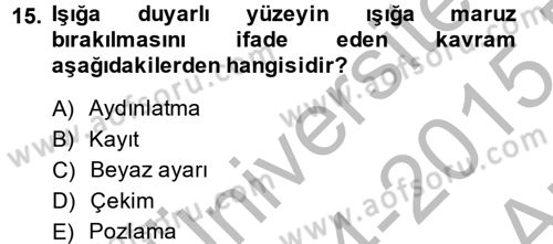 Sayısal Fotoğrafa Giriş Dersi 2014 - 2015 Yılı (Vize) Ara Sınav Soruları 15. Soru