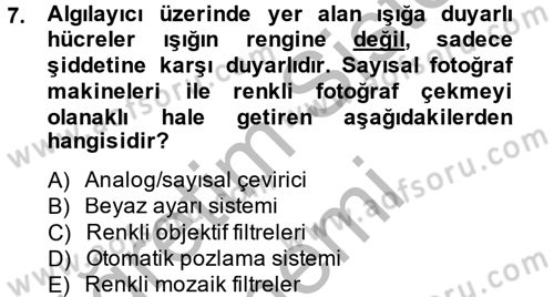 Sayısal Fotoğrafa Giriş Dersi 2014 - 2015 Yılı (Final) Dönem Sonu Sınav Soruları 7. Soru