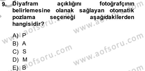 Sayısal Fotoğrafa Giriş Dersi 2014 - 2015 Yılı (Final) Dönem Sonu Sınav Soruları 9. Soru