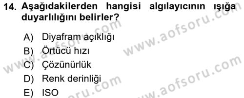Sayısal Fotoğrafa Giriş Dersi 2015 - 2016 Yılı (Vize) Ara Sınav Soruları 14. Soru