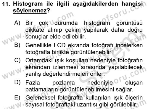 Sayısal Fotoğrafa Giriş Dersi 2015 - 2016 Yılı (Final) Dönem Sonu Sınav Soruları 11. Soru