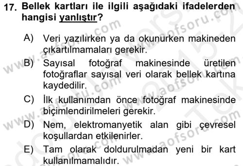 Sayısal Fotoğrafa Giriş Dersi 2015 - 2016 Yılı Tek Ders Sınav Soruları 17. Soru