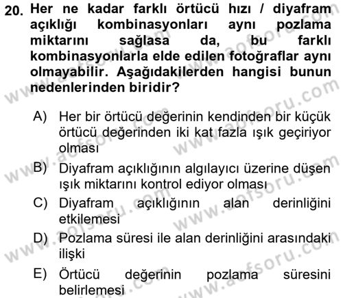 Sayısal Fotoğrafa Giriş Dersi 2015 - 2016 Yılı Tek Ders Sınav Soruları 20. Soru