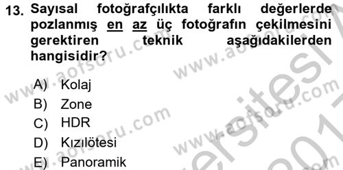 Sayısal Fotoğrafa Giriş Dersi 2016 - 2017 Yılı 3 Ders Sınav Soruları 13. Soru