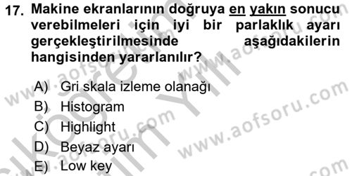 Sayısal Fotoğrafa Giriş Dersi 2016 - 2017 Yılı 3 Ders Sınav Soruları 17. Soru
