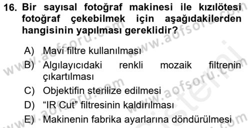 Sayısal Fotoğrafa Giriş Dersi 2017 - 2018 Yılı 3 Ders Sınav Soruları 16. Soru