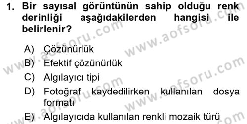 Sayısal Fotoğrafa Giriş Dersi 2017 - 2018 Yılı (Final) Dönem Sonu Sınav Soruları 1. Soru
