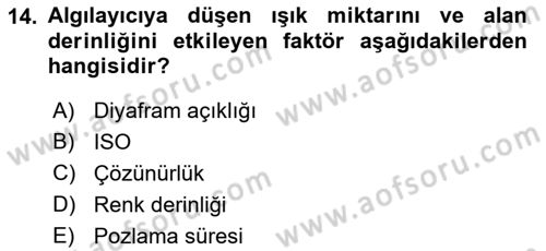Sayısal Fotoğrafa Giriş Dersi 2018 - 2019 Yılı (Vize) Ara Sınav Soruları 14. Soru