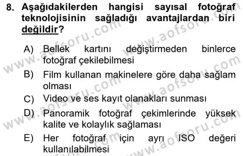Sayısal Fotoğrafa Giriş Dersi 2018 - 2019 Yılı (Vize) Ara Sınav Soruları 8. Soru