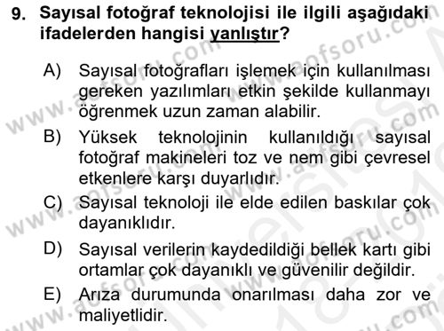 Sayısal Fotoğrafa Giriş Dersi 2018 - 2019 Yılı (Vize) Ara Sınav Soruları 9. Soru